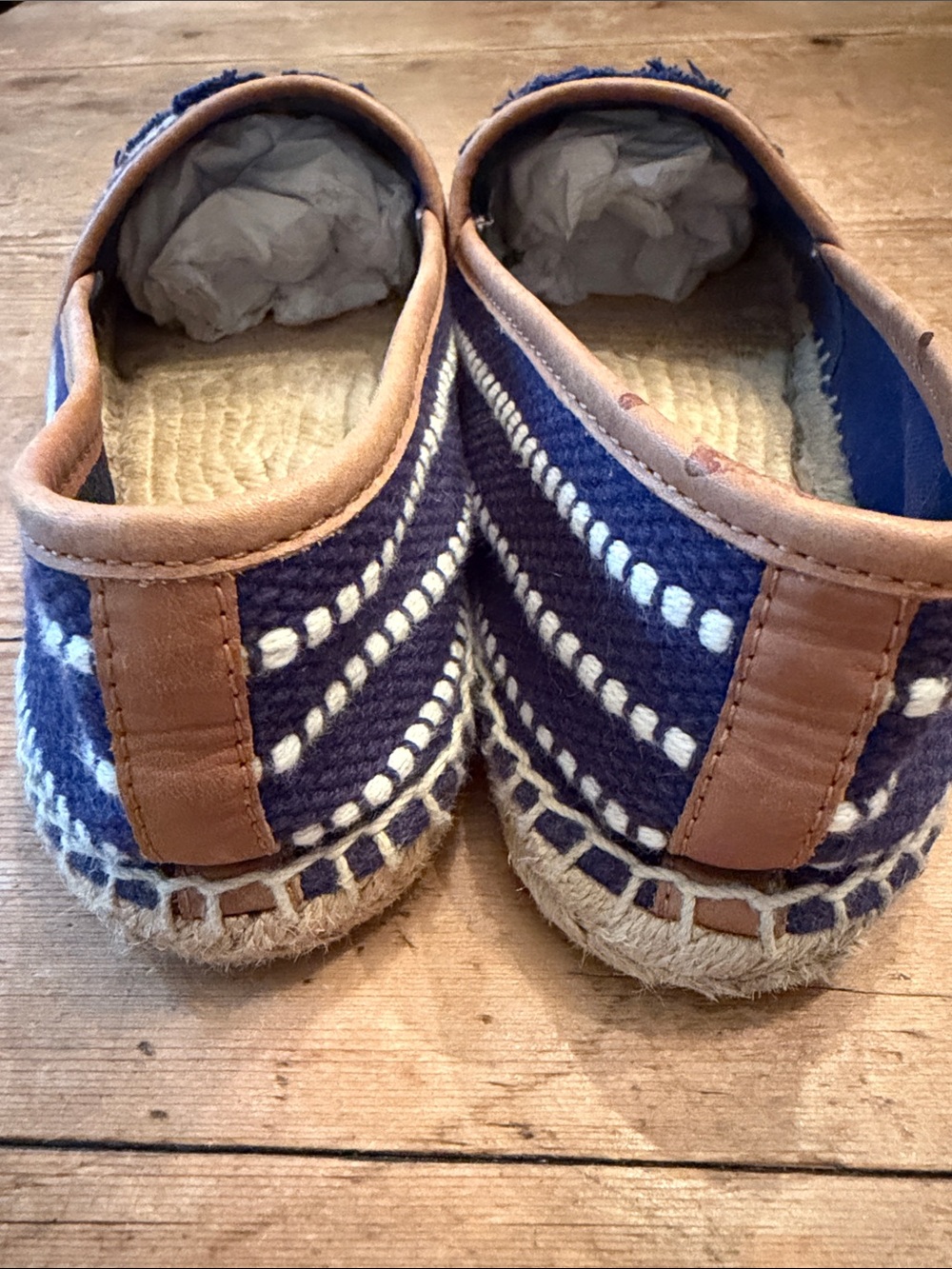 Tory Burch ‘Shaw’ Canvas and Jute Fray edge Logo Espadrille Flats Navy Cream - Picture 6 of 10